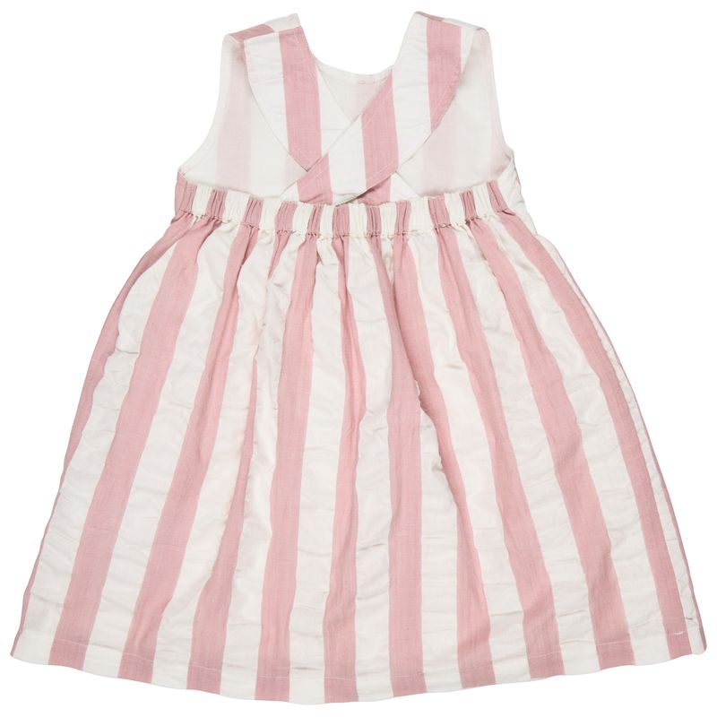 Pigeon Cross-back dress (seersucker wide stripe) - pink