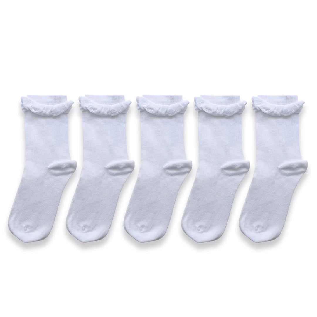 5pk Cotton Frilly Ankle Socks - White