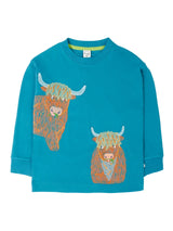 Frugi Owen Embroidered Top - Boat Blue/Highland Coos