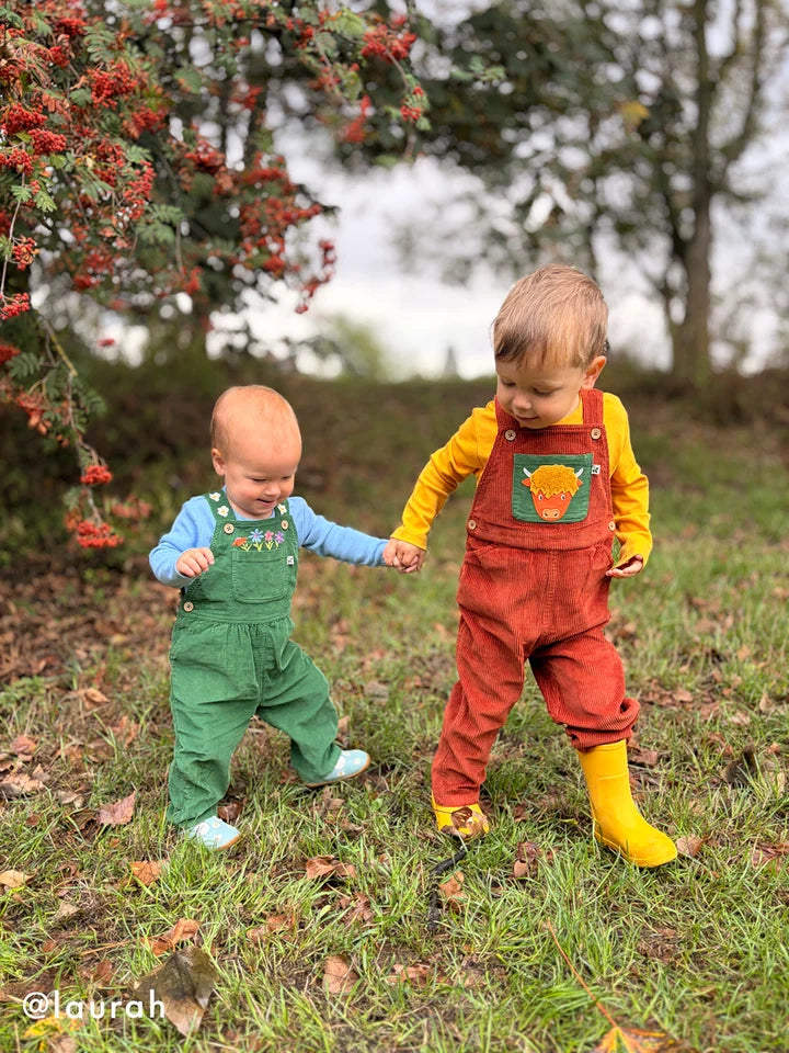 Frugi Miley Cord Dungaree - Holly Green/Flowers