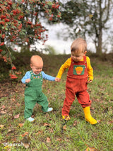 Frugi Miley Cord Dungaree - Holly Green/Flowers
