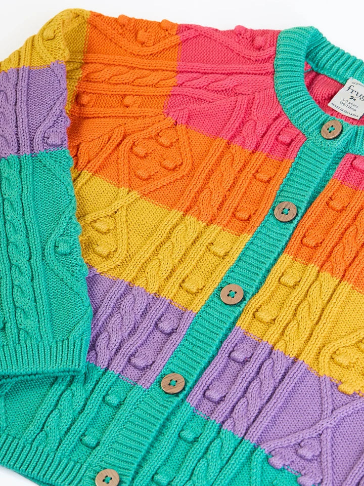 Frugi Clay Cable Knit Cardigan - Rainbow Cable