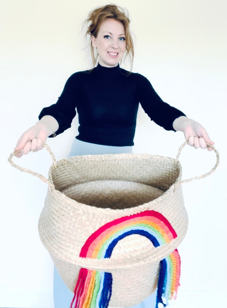 Vivid tassel rainbow basket - Extra Large