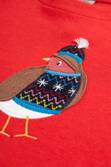Frugi Anna Applique Top - True Red/Robin
