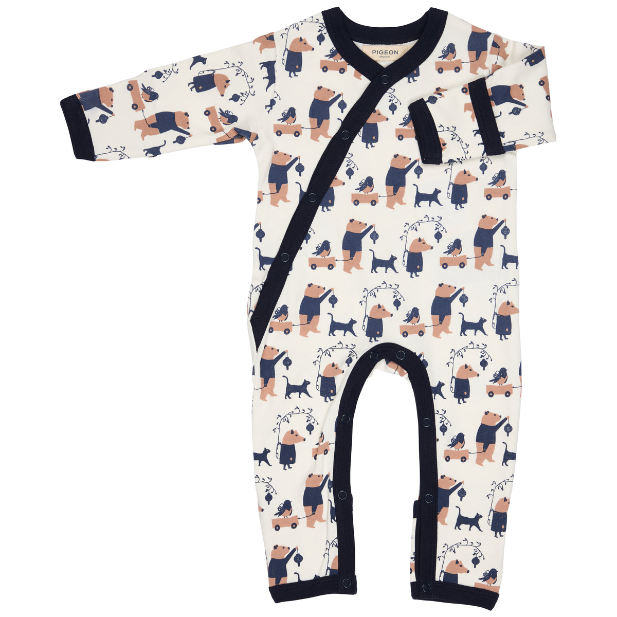Pigeon Organics Kimono romper (AOP), animal procession