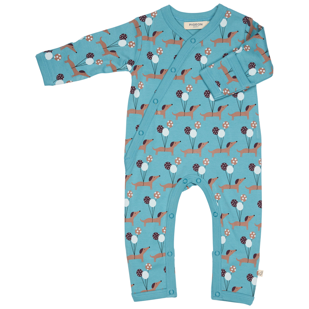 Pigeon Organics Kimono romper (AOP), sausage dogs - blue