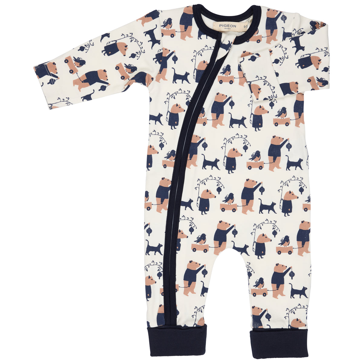 Pigeon Organics Zip romper (AOP), animal procession
