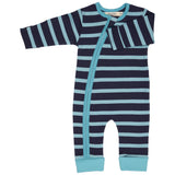 Pigeon Organics Zip romper (AOP), Breton stripe - pink/fig