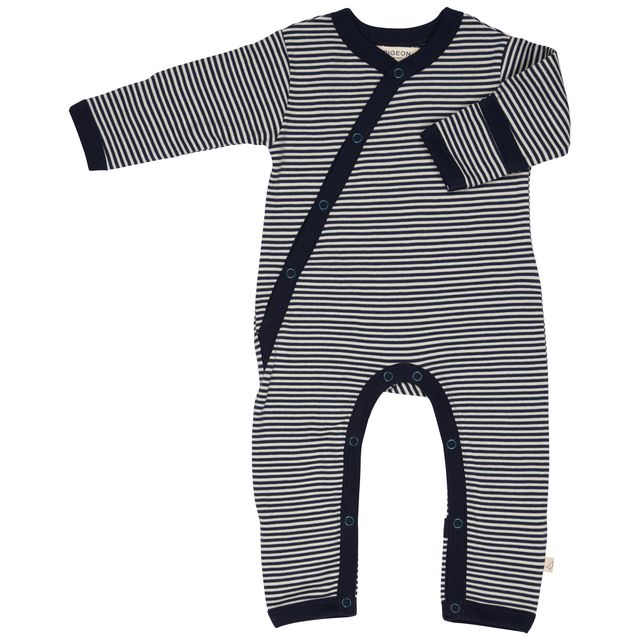 Pigeon Organics Kimono romper (fine stripe), navy