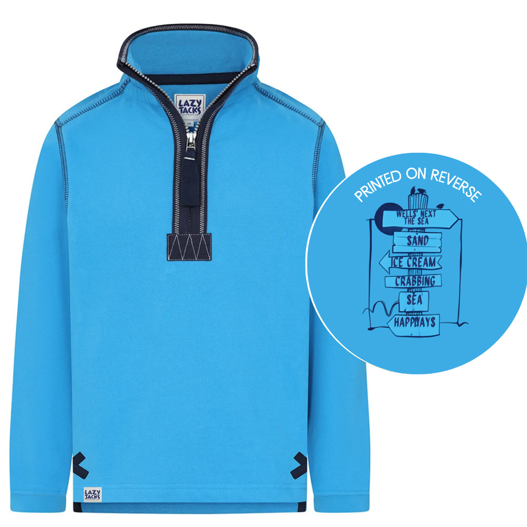 Children's Blue Lagoon/Sign Post Lazy Jacks Wells-Next-the-Sea Printed 1/4 Zip Sweatshirt