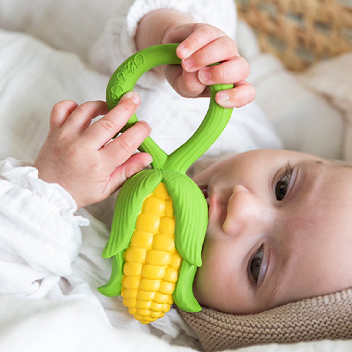 Oli & Carol Corn Natural Rubber Baby Rattle