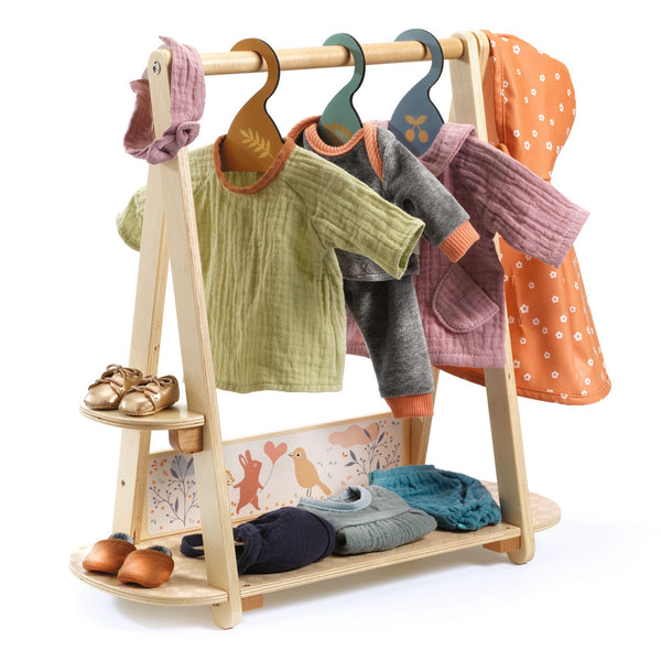Pomea Dolls Large Clothing Rack + Wooden Hangers