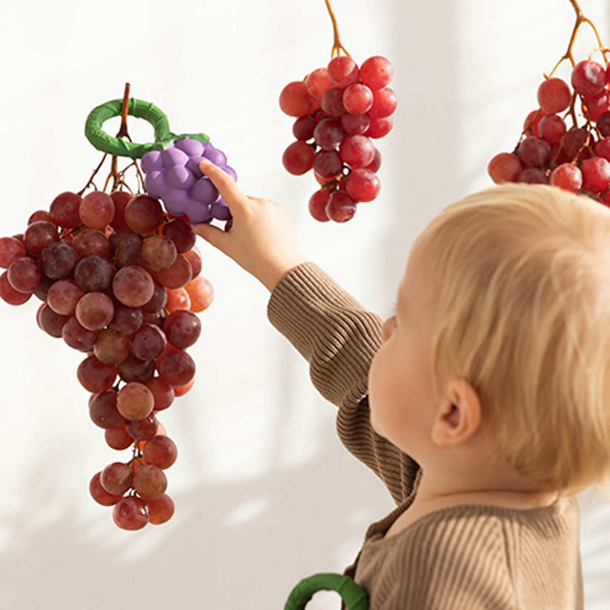 Oli & Carol Grape Natural Rubber Baby Rattle & Teether