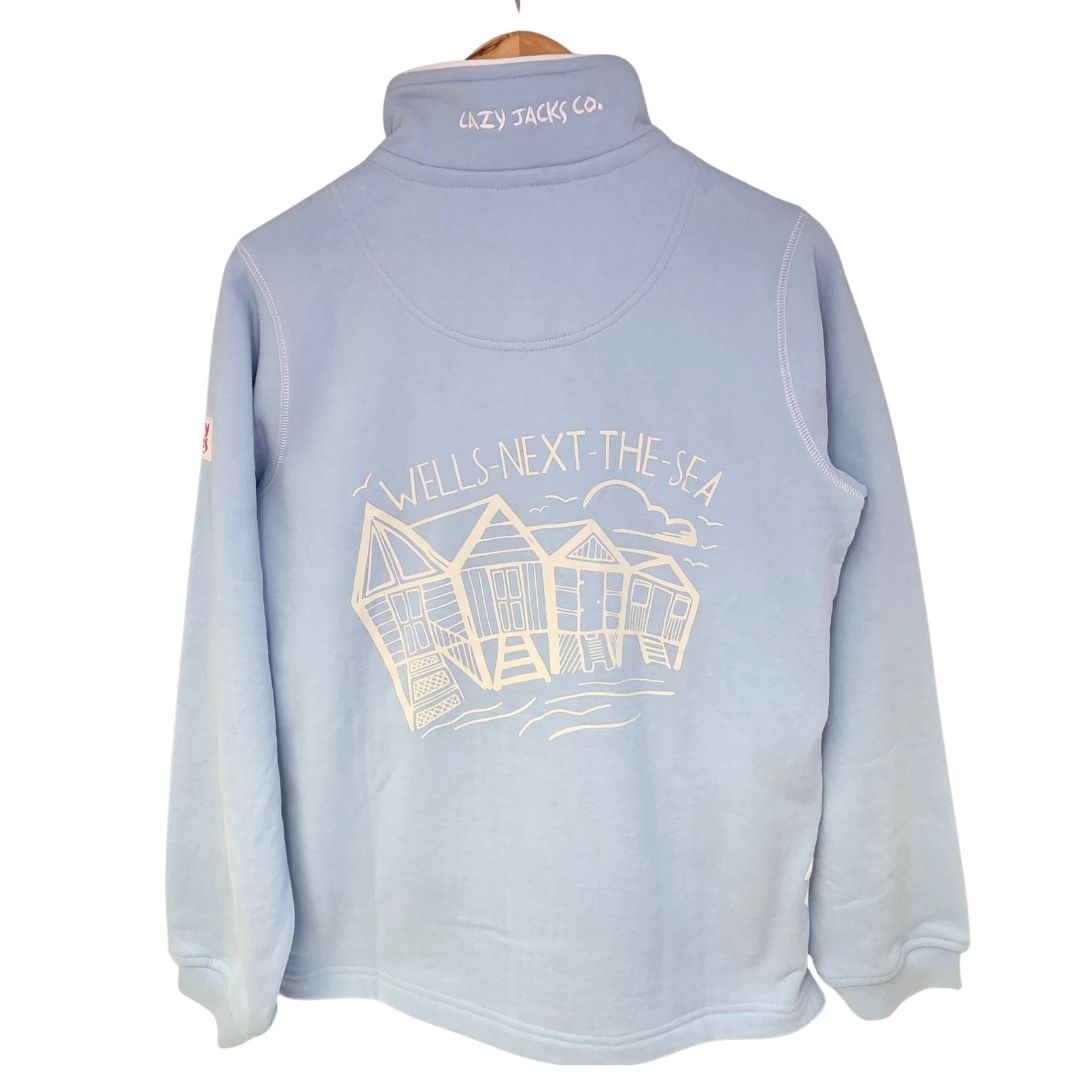 Children's Sky/Beach Hut Lazy Jacks Wells-Next-the-Sea Printed 1/4 Zip Sweatshirt