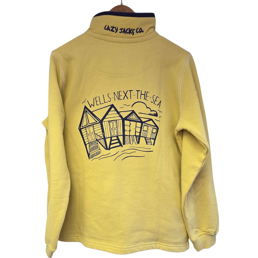 Ladies Lemon/Beach Hut Lazy Jacks Wells-Next-the-Sea Printed 1/4 Zip Sweatshirt