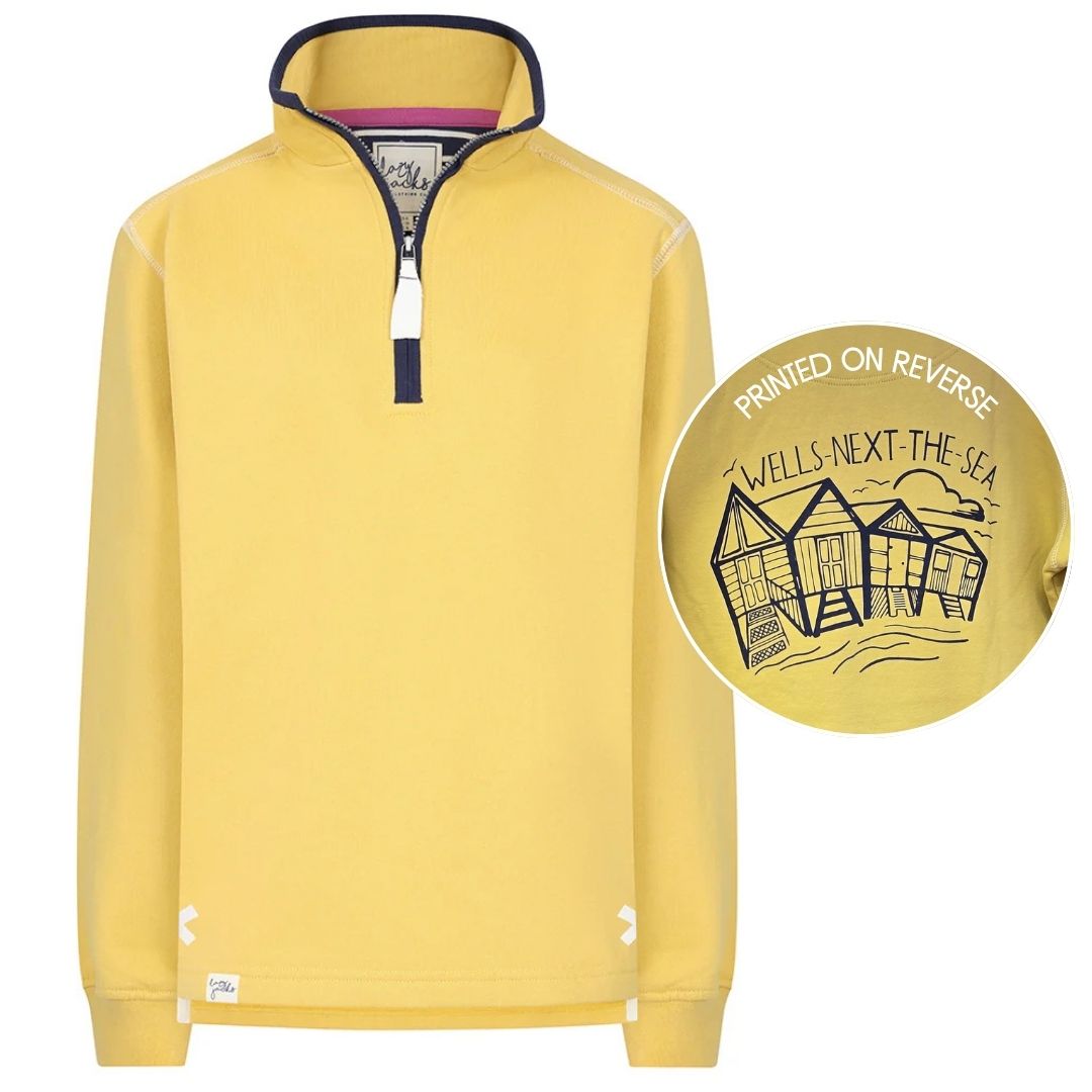 Ladies Lemon/Beach Hut Lazy Jacks Wells-Next-the-Sea Printed 1/4 Zip Sweatshirt