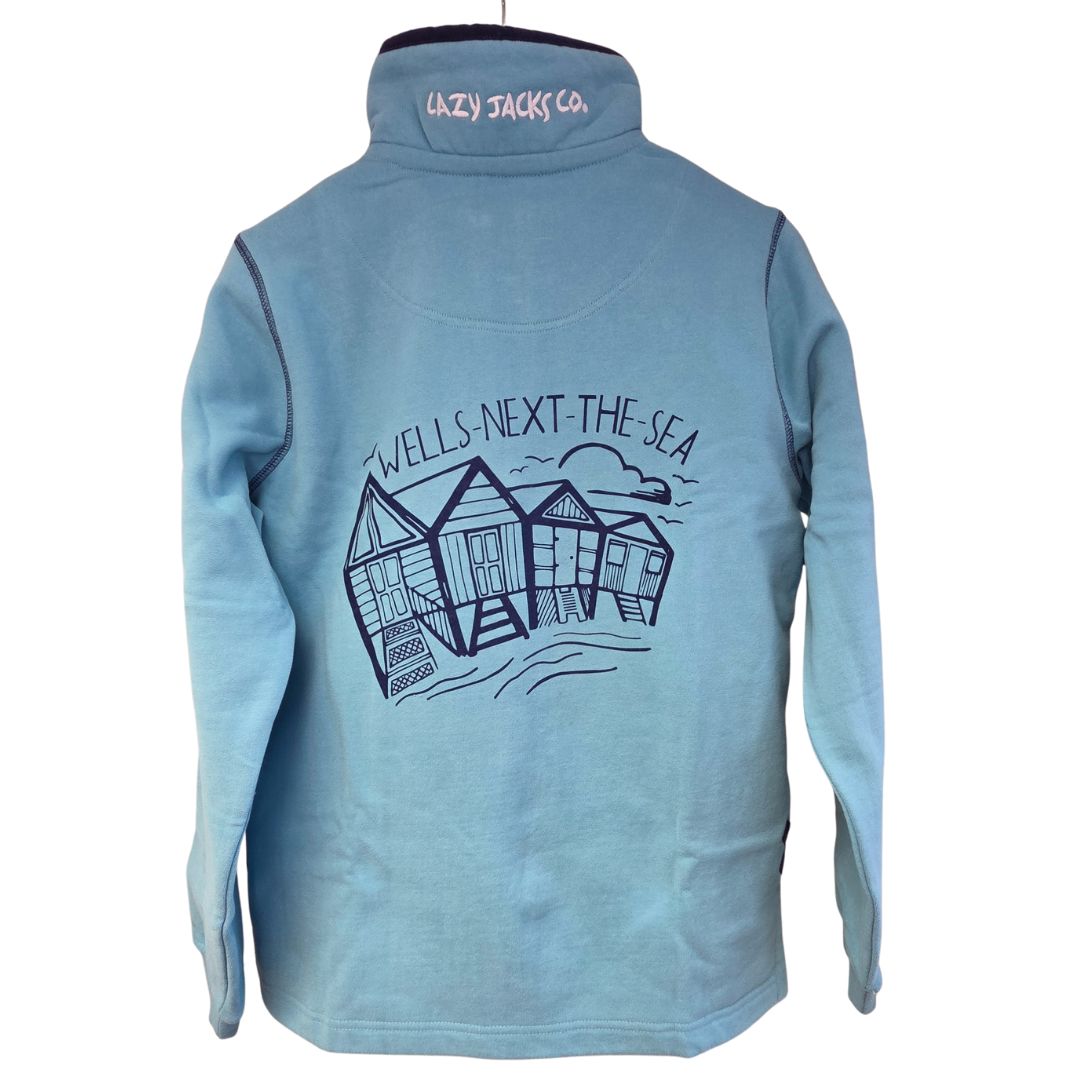 Ladies Spearmint/Beach Hut Lazy Jacks Wells-Next-the-Sea Printed 1/4 Zip Sweatshirt