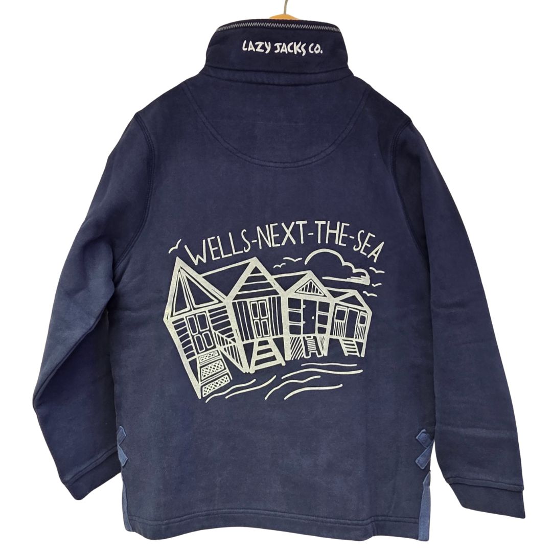 Children's Marine/Beach Hut Lazy Jacks Wells-Next-the-Sea Printed 1/4 Zip Sweatshirt