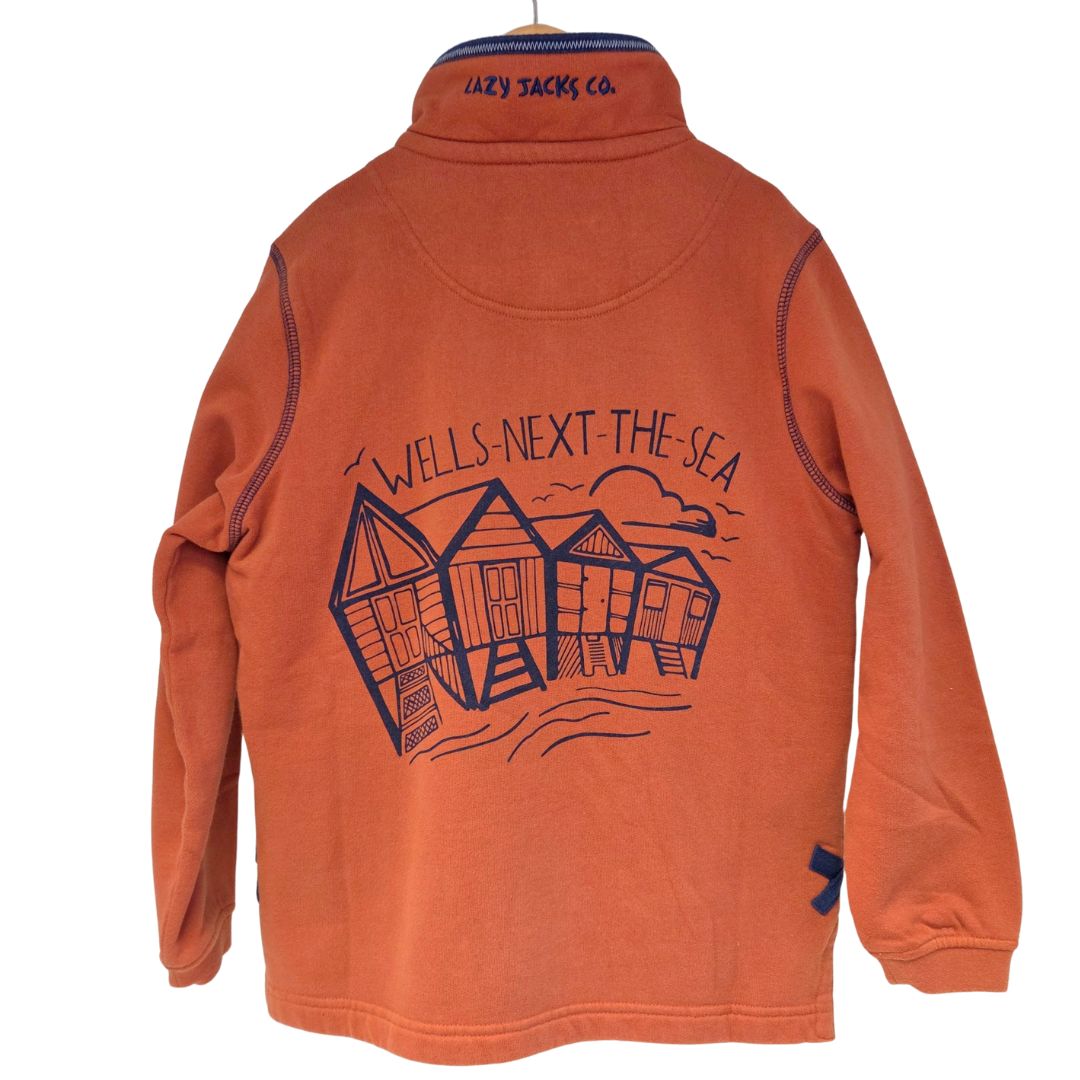 Children's Orange/Beach Hut Lazy Jacks Wells-Next-the-Sea Printed 1/4 Zip Sweatshirt