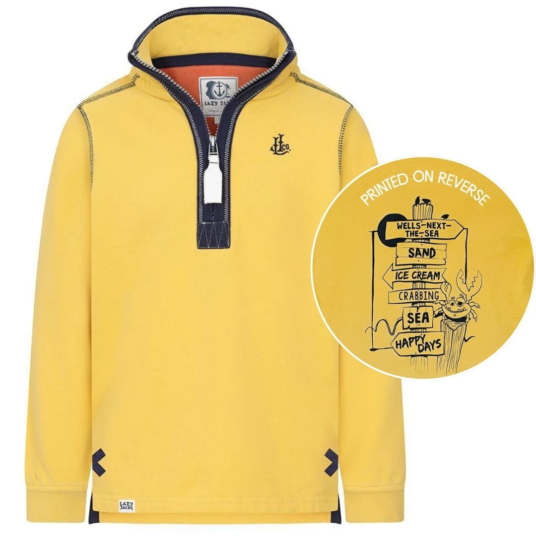 Children's Yellow/Sign Post Lazy Jacks Wells-Next-the-Sea Printed 1/4 Zip Sweatshirt