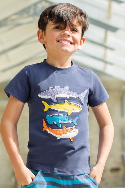 Frugi Avery Applique T-Shirt - Navy Blue/Sharks