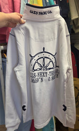 Lazy Jacks Ladies Wells-next-the-sea sweater in White with nautical wheel print