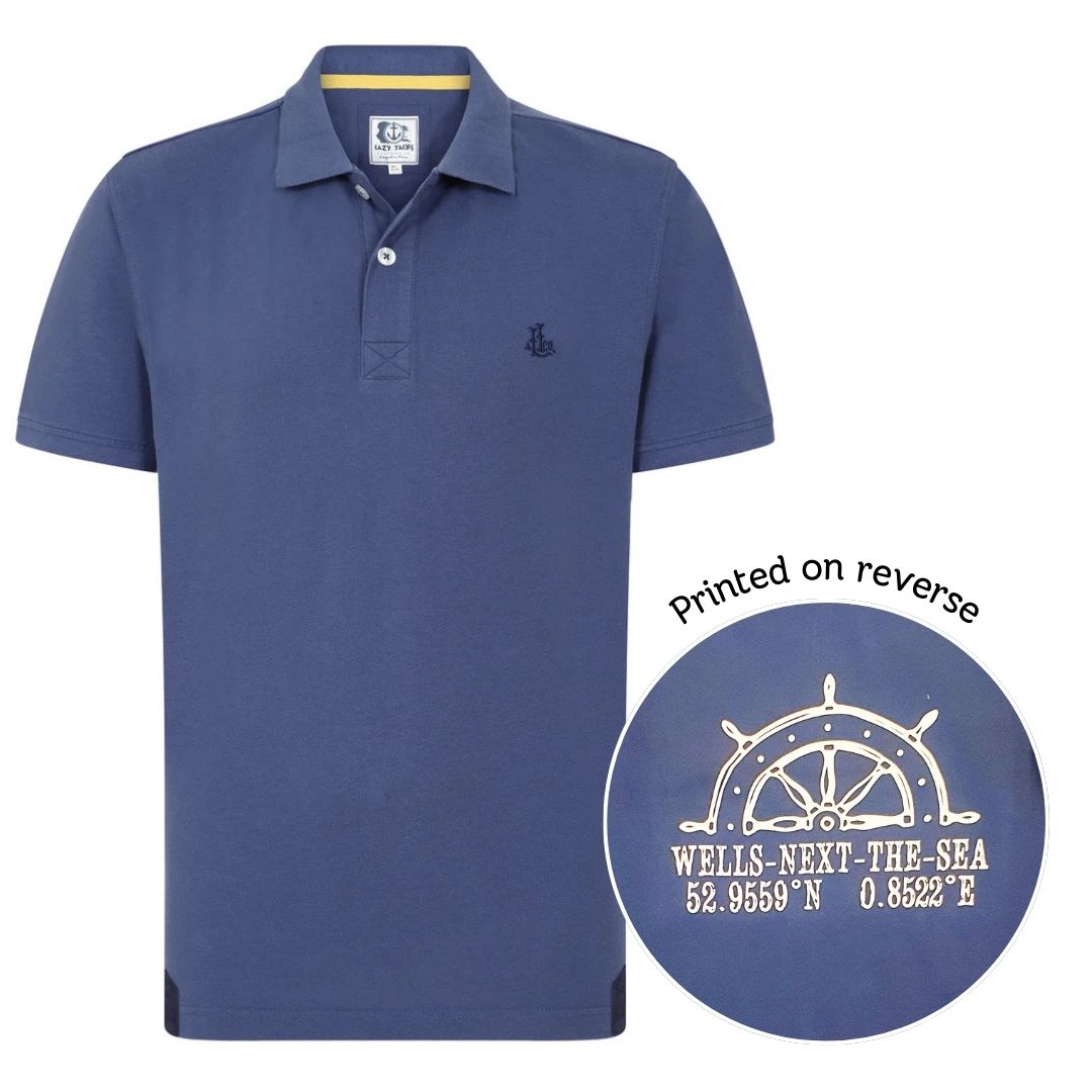 Men's Lazy Jacks Wells-Next-the-Sea Printed Polo T-Shirt - Denim/Wheel