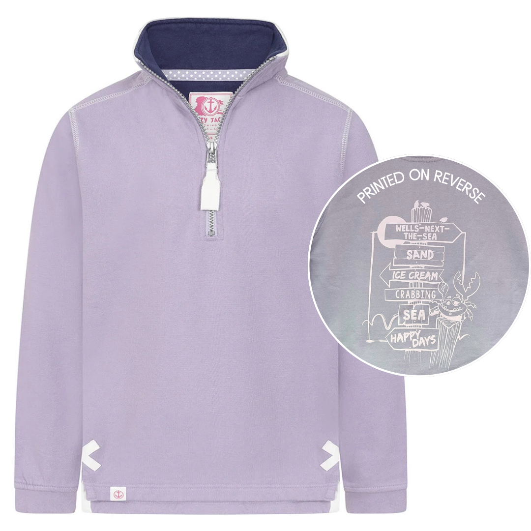 Children's Lilac/Sign Post Lazy Jacks Wells-Next-the-Sea Printed 1/4 Zip Sweatshirt