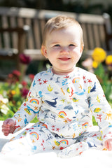 Frugi Lovely Babygrow - White Rainbow Sea