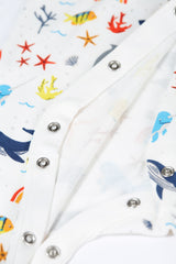 Frugi Lovely Babygrow - White Rainbow Sea
