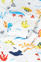 Frugi Lovely Babygrow - White Rainbow Sea