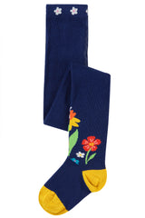 Frugi Little Norah Tights - Navy Blue/Flowers