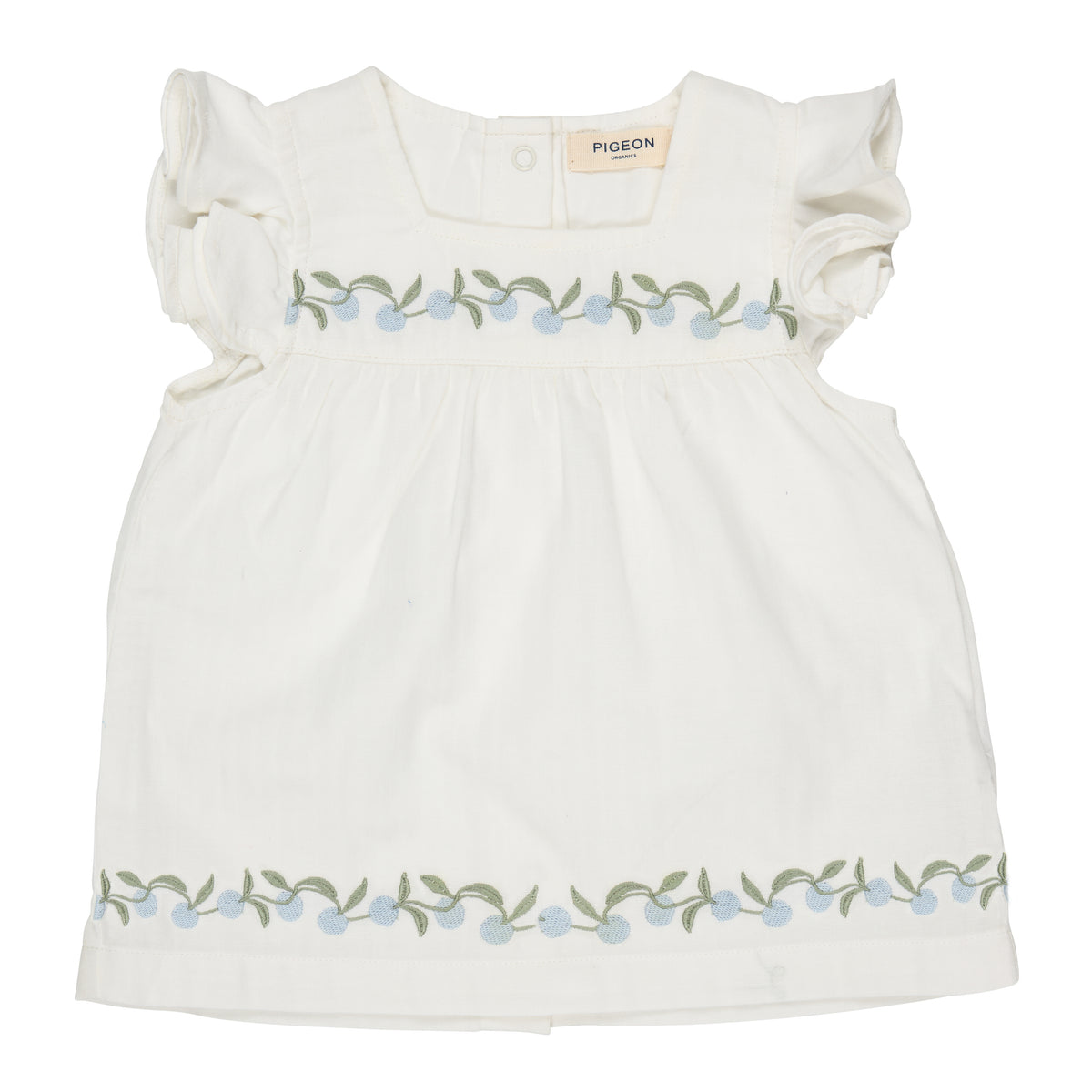 Pigeon Organics Frill sleeve embroidered tunic top, white