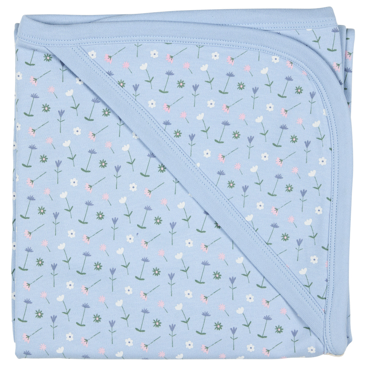 Pigeon Organics Hooded blanket, flowers - blue