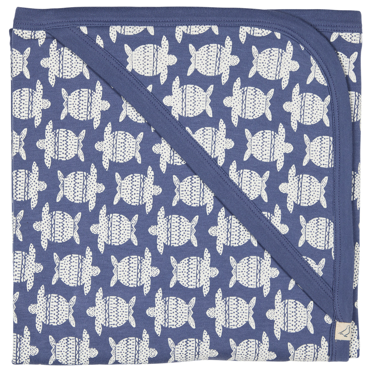 Pigeon Organics Hooded blanket, turtles - indigo
