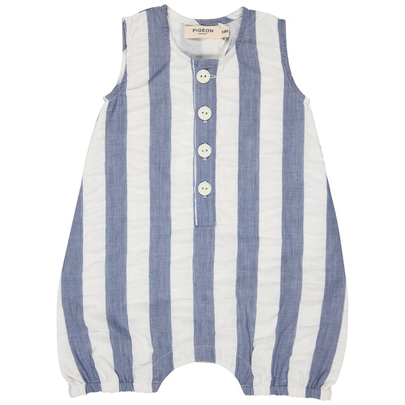 Pigeon Baby all-in-one (seersucker wide stripe) - indigo