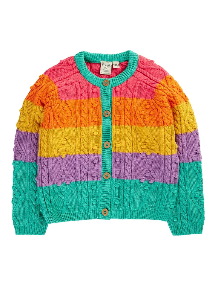 Frugi Clay Cable Knit Cardigan - Rainbow Cable