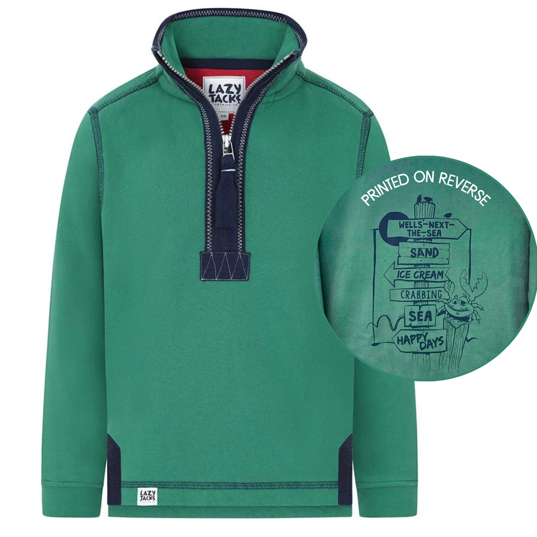 Children's Fern/Sign Post Lazy Jacks Wells-Next-the-Sea Printed 1/4 Zip Sweatshirt