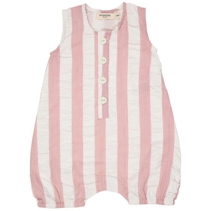Pigeon Baby all-in-one (seersucker wide stripe) - pink