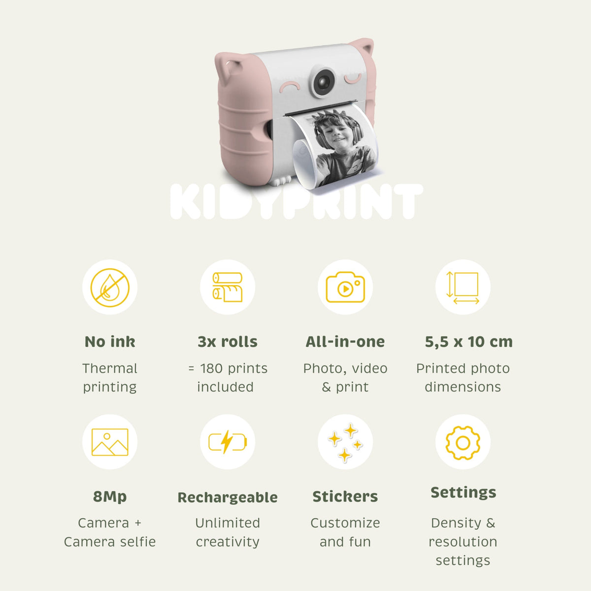 Kidywolf KIDYPRINT Kids' Instant Print Camera Pink