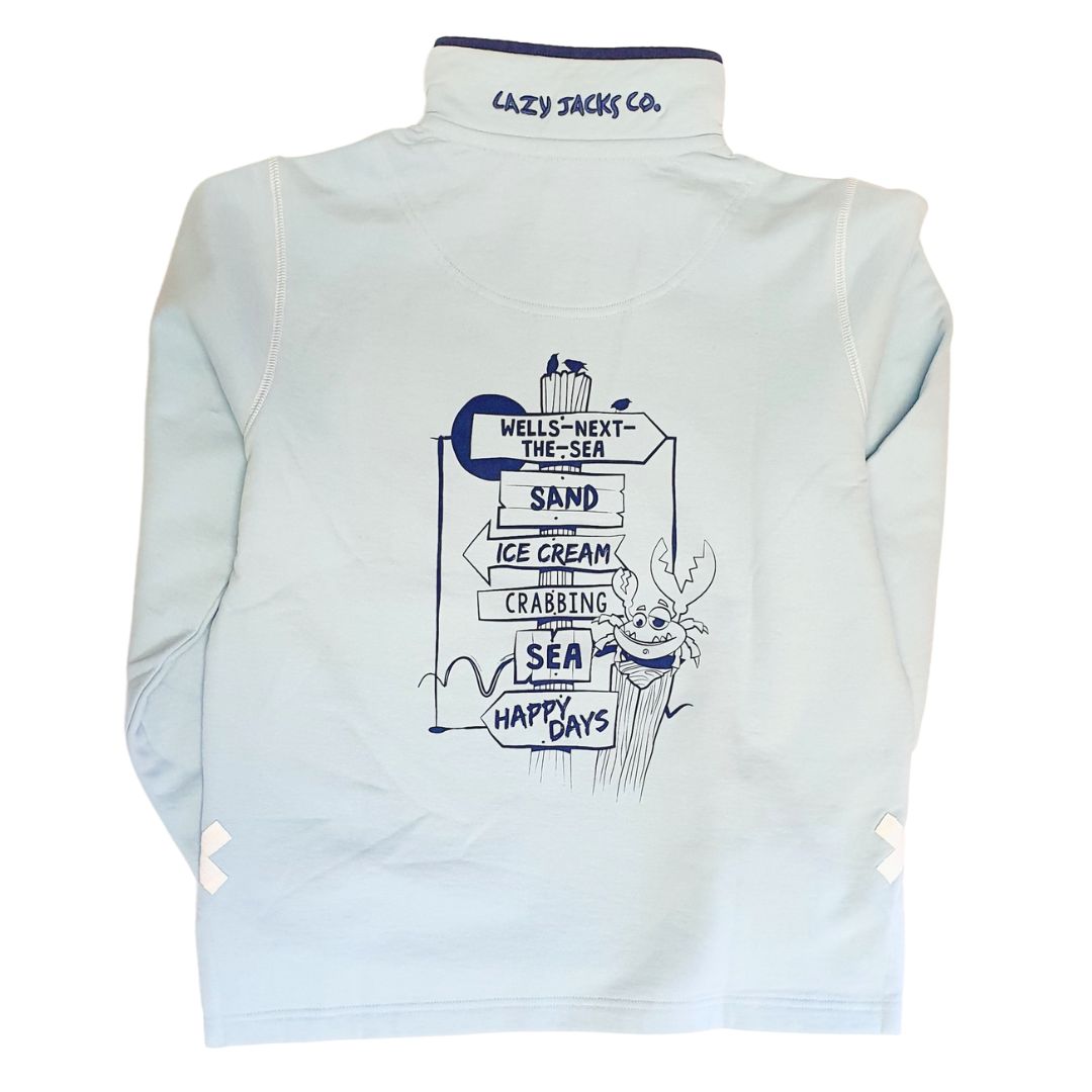 Ladies Sky/Sign Post Lazy Jacks Wells-Next-the-Sea Printed 1/4 Zip Sweatshirt