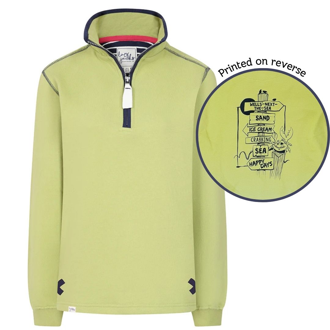 Ladies Pistachio/Sign Post Lazy Jacks Wells-Next-the-Sea Printed 1/4 Zip Sweatshirt
