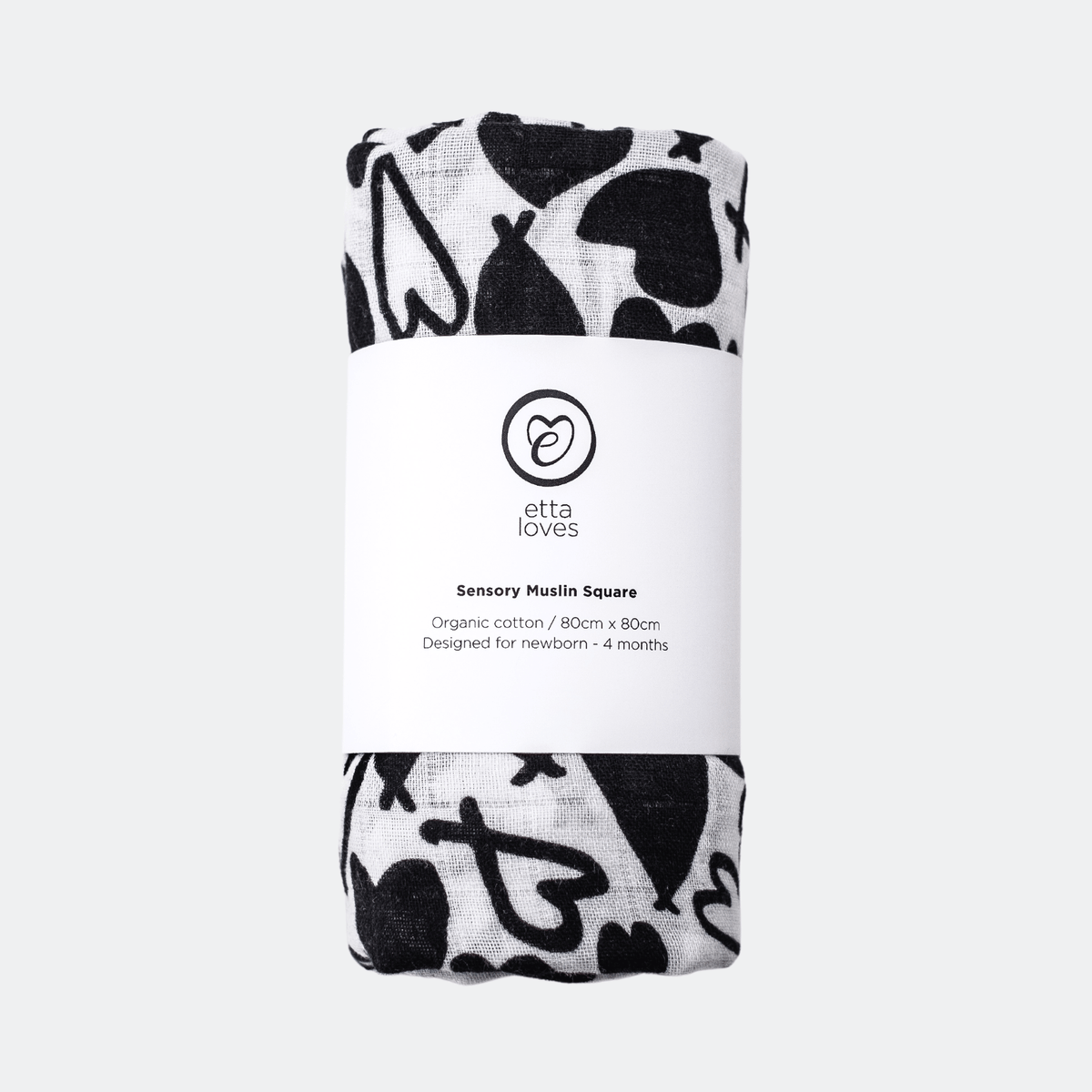 LOVE HEART SINGLE SENSORY MUSLIN - birth to 4 months