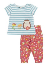Frugi Wendy Applique Outfit - Lichen Stripe/Hedgehogs