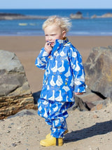 Frugi Puddle Buster Printed Rain Mac - Cobalt Goose