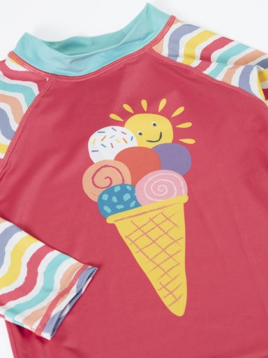 Frugi Sun Safe Rash Vest - Rainbow Wave/Ice Cream