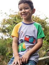 Frugi Renny Raglan T-Shirt - Grey Marl/Adventure