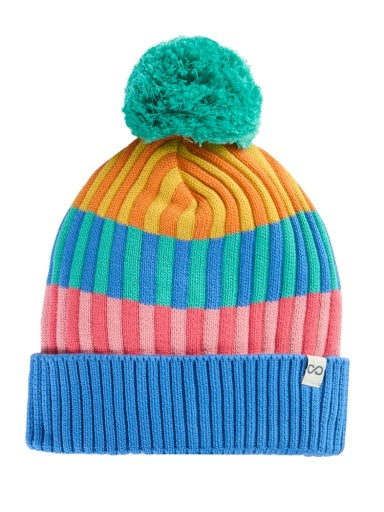 Frugi Rainbow Rib Bobble Hat - Rainbow Stripe