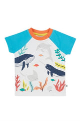 Frugi Reid Raglan T-Shirt - Soft White/Sea Life Whale