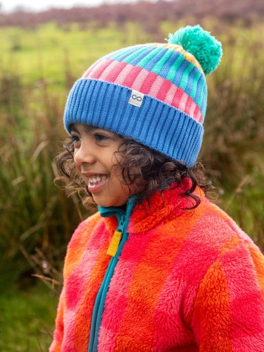 Frugi Rainbow Rib Bobble Hat - Rainbow Stripe